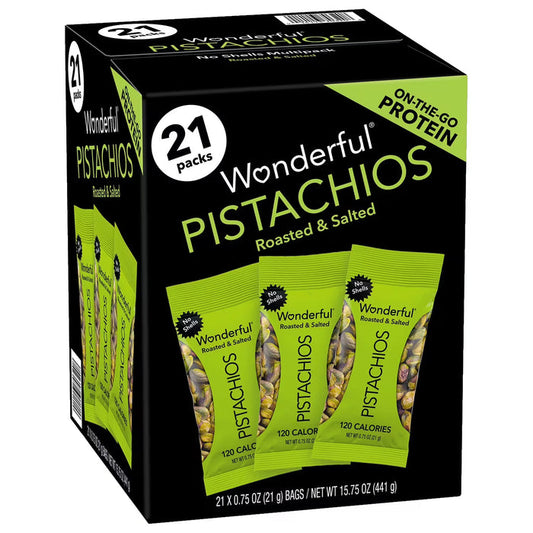 Wonderful Salted & Roasted Pistachios, No Shells - 0.75 oz - 21 Pack