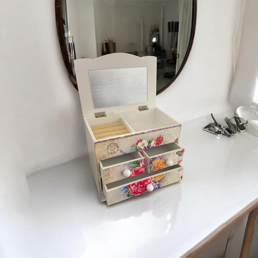 Wooden Jewelry Box with Mirror | Storage Organizer | Trinket Box